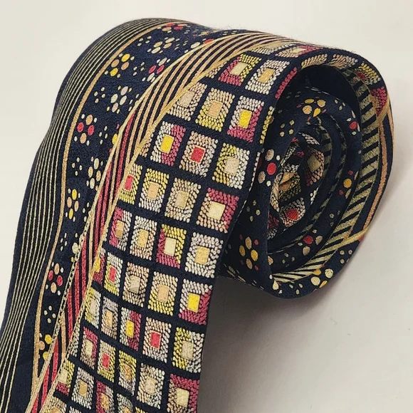 Vitaliano Pancaldi necktie black red 100%silk abstract tie luxury handmade Italy